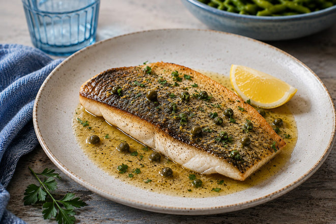 Pan-fried Barramundi with Lemon, Capers & Roasted Fennel Butter