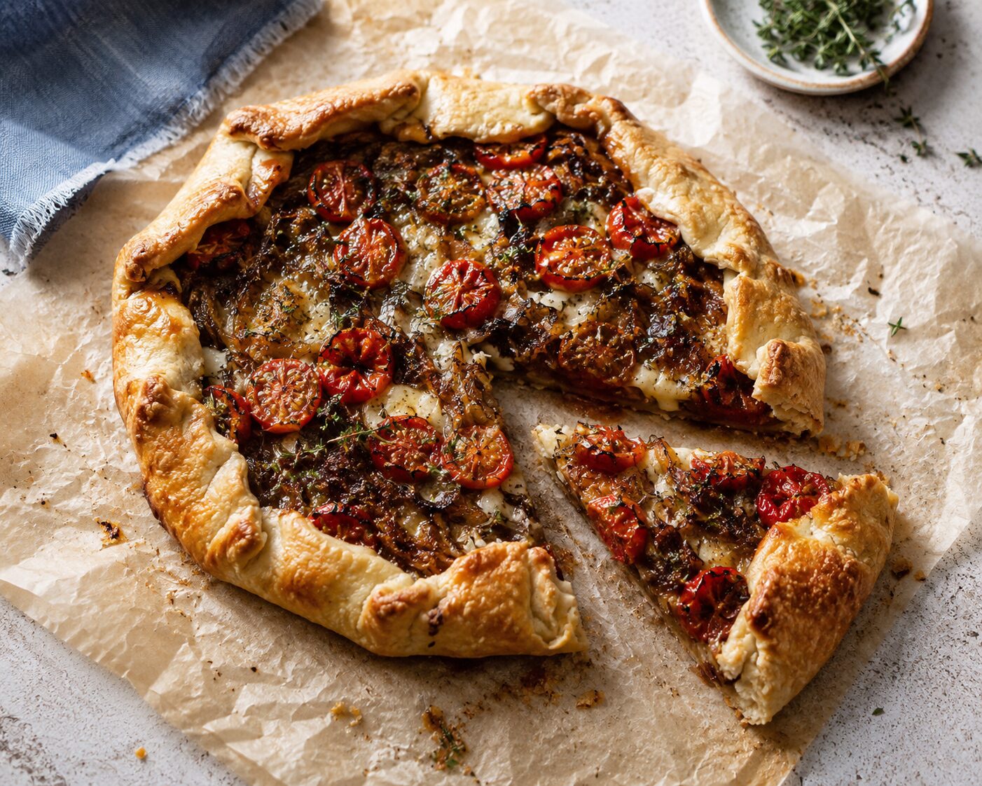 Roasted Garlic Butter Tomato & Caramelised Onion Galette